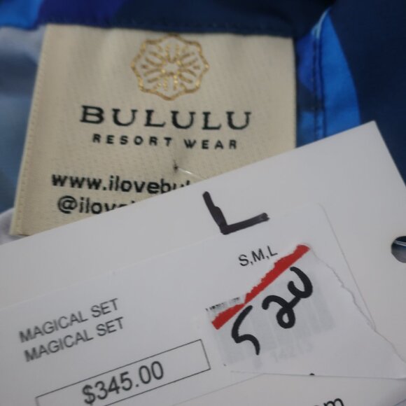 NWT Womens Bululu Magical Blue, White Print Satin Pants L Set - Picture 9 of 10